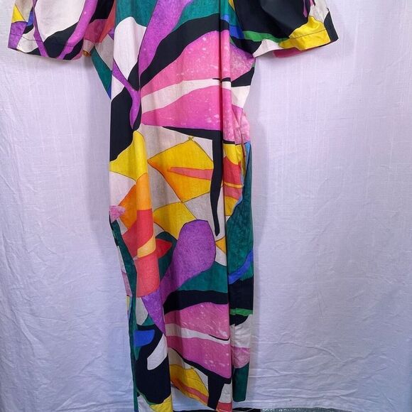 Mara Hoffman Multicolor Sara Printed Puff Sleeve Cotton Poplin Midi Dress Sz XXS - Picture 3 of 12